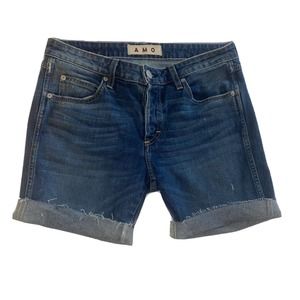 Amo‎ Womens Denim Loose Fit Cuffed Tomboy Shorts Blue Cotton Size 27
